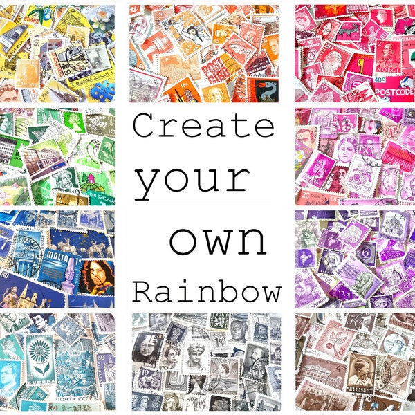 Rainbow Mix 30 / 50 / 100 postage stamps from all over the world sorted by color, color mix bundle, choice of colors, stamped postage stamps colorful mix