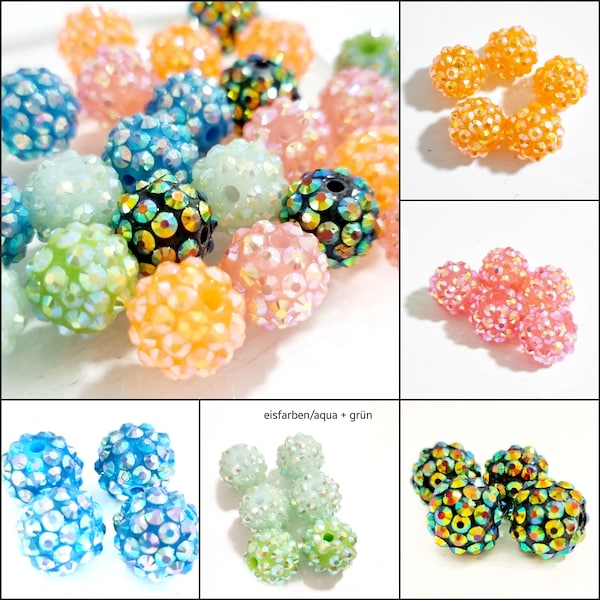 Mixed lot of Shamballa beads pastel colorful mixed, rainbow rhinestone beads crystal glitter look, DIY jewelry making crafts pastel colors