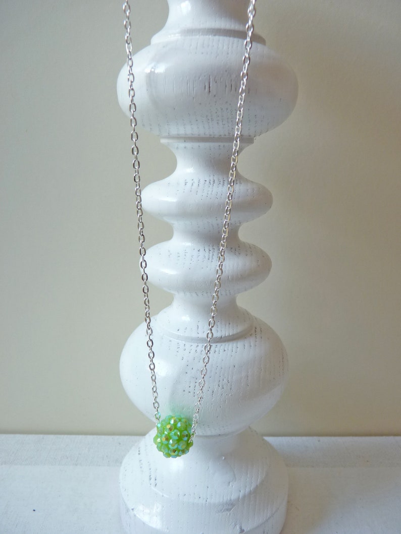Collier Necklace Glitter Ball Green Lime Light Green 925 Sterling Silver Plated Shamballa Ball Iridescent Iridescent Casual Simple Noble