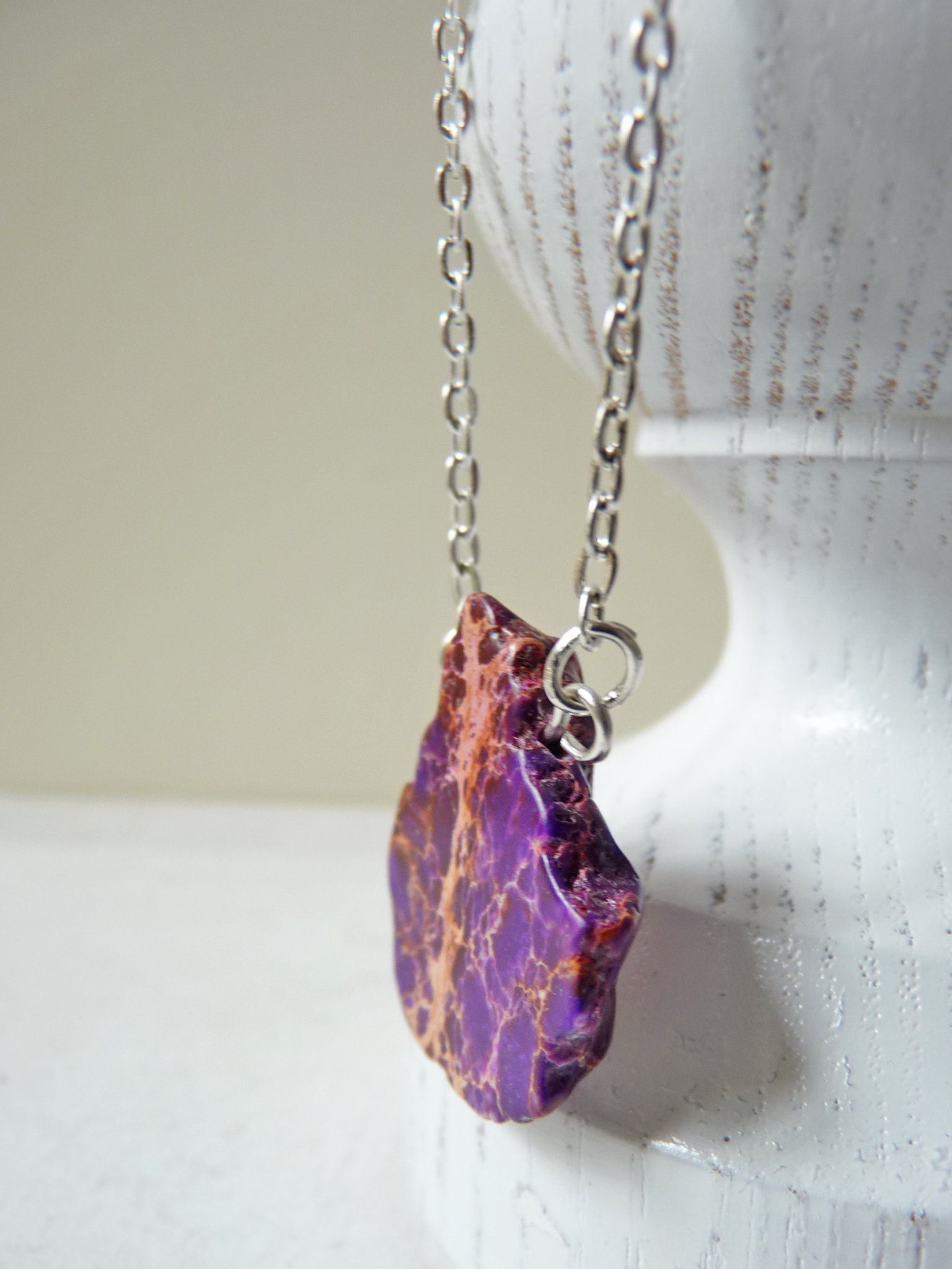 Collier Ras Du Cou En Cuir Avec Pendentif Triangle En Jaspe Océan - Bohème - Neuf Avec étiquettes