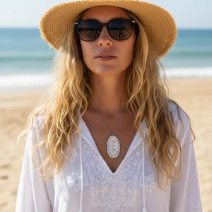 Innocent seduction, summery glam rock leather necklace with studs, short white choker, oval nappa leather pendant, rock chick necklace