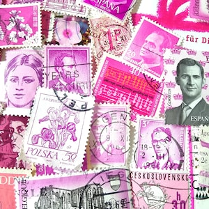 Miscela di francobolli 30/50/100 rosa albicocca da tutto il mondo, ordinati per colore, miscela di colori per pacchetto arcobaleno, francobolli annullati