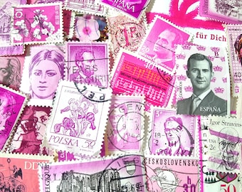 Briefmarken Mix 30 / 50 / 100 Rosa Pink Apricot aus aller Welt farblich sortiert, Farbmix für Regenbogen Konvolut, gestempelte Postmarken