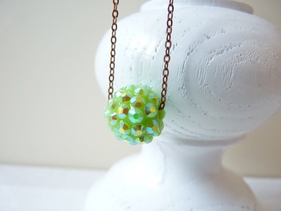 Collier Necklace Glitter Ball Green Lime Light Green 925 Sterling Silver Plated Shamballa Ball Iridescent Iridescent Casual Simple Noble