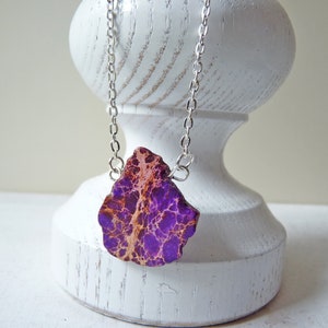 Nachthimmel Collier Ozean Jaspis Nugget Anhänger, Lila Violett 925 Sterling Plattiert, Freiform, Boho Edelstein-Kette, Struktur, Landkarte