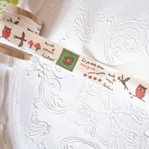 Geweven lint geluk, BONHEUR rand, lieveheersbeestjes banner, felicitaties, textiel cadeaulint, waslint handdoekhouder, DIY naaien, uitnodiging