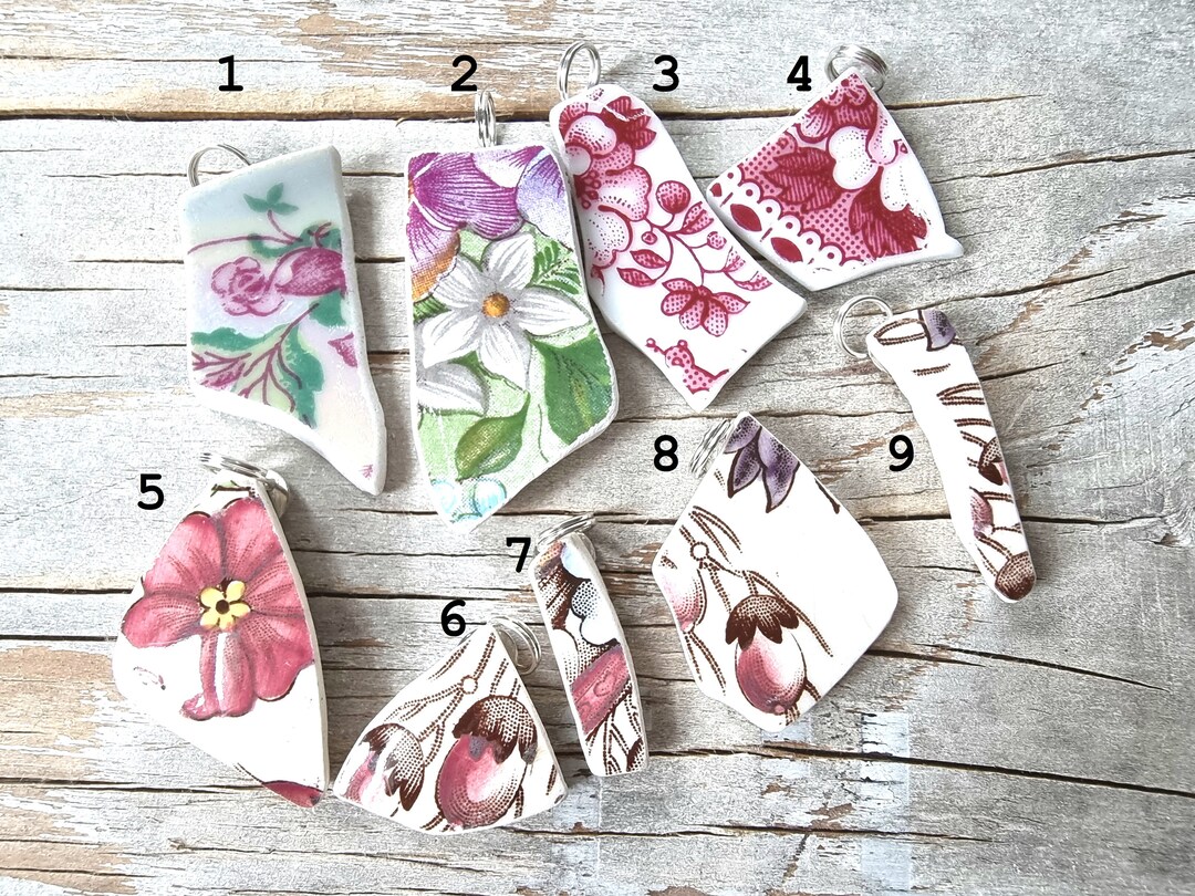 Small Sea Ceramic Pendant, Old Flotsam Necklace Pendant Pink Colorful