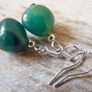 925 green agate earrings, sterling silver ear hooks, boho earrings, gemstone earrings nuggets, silver earrings, ethnic hippie style