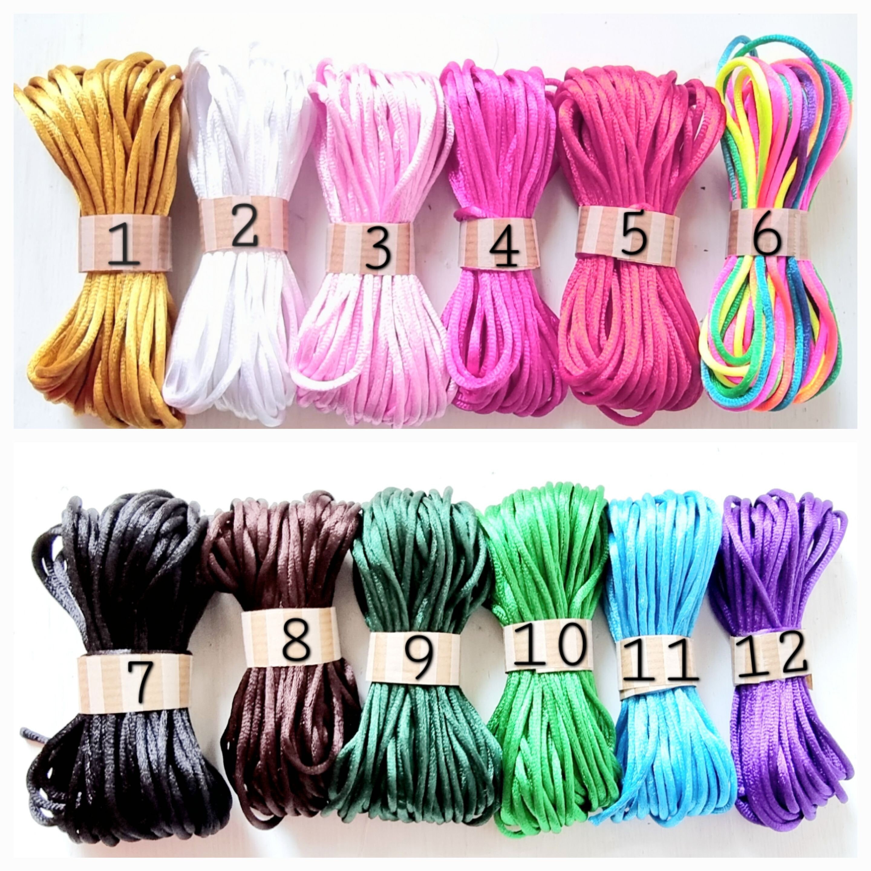 12 Bundles Satin Rattail Silk Cord 2.5mm Silk Bracelet String Satin Nylon  Trim Cord Chinese Knotting Cord 262 Yards