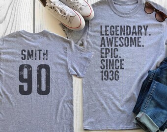 Personalized 90th Birthday Shirt Legendary Awesome Epic Since 1936 Tee Extra Soft t-shirt Celebration Gift Mens Ladies Youth
