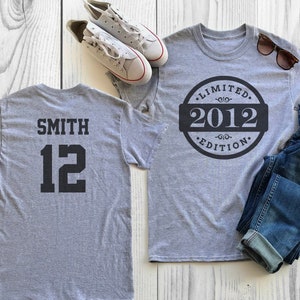 12th Birthday Shirt, Personalized Name and Number, 2012, Limited Edition Party Shirt, Gift, Sublimation, Mens Ladies Youth