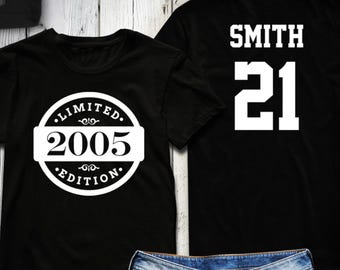 21st Birthday Shirt, 2005 Limited Edition Birthday Shirt, Personalized Shirt, Custom name & number, Celebration Gift, Mens, Ladies, Youth