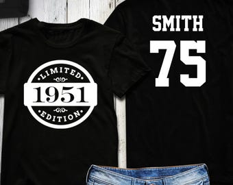 75th Birthday Shirt, 1951 Limited Edition Birthday Shirt, Personalized Shirt, Custom name & number, Celebration Gift, Mens, Ladies, Youth
