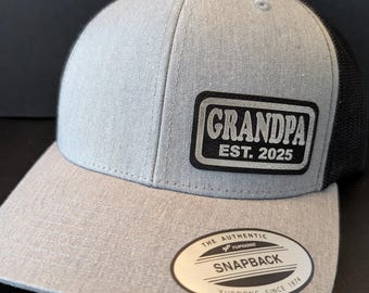 Grandpa Est-keps, Etableringsår - (valfritt år), Svart & Silver Patch, Anpassad morfarspresent, Morfar Snapback-keps, Morfarshatt, Fars dag-keps