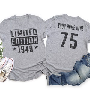 1949 Limited Edition 75th Birthday Shirt, 75th Birthday tee, Vintage, Pastel Black, Gift for 75th Birthday, Mens Womens Youth