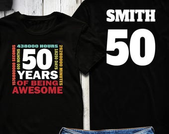 Födelsedagströja för 50-årsdag, 50 år av att vara fantastisk, 50-årspresent, personlig baksida av tröjan, herr damer ungdom