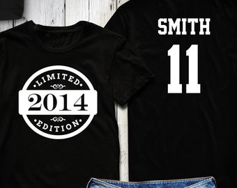 11th Birthday Shirt, 2014 Limited Edition Birthday Shirt, Personalized Shirt, Custom name & number, Celebration Gift, Mens, Ladies, Youth