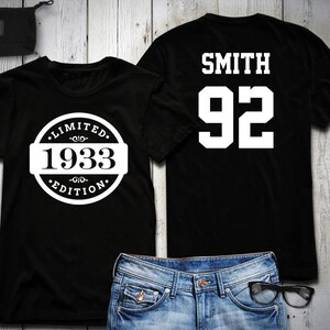 92. Geburtstag Shirt, 1933 Limited Edition Geburtstag Shirt, personalisiertes Shirt, Benutzerdefinierter Name und Nummer, Feier Geschenk, Herren, Damen, Jugend