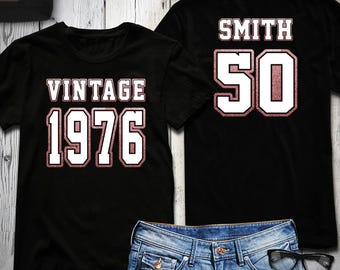 50th Birthday Shirt Vintage 1976 T-Shirt Personalized Birthday Glitter Tee | Extra Soft, celebration gift