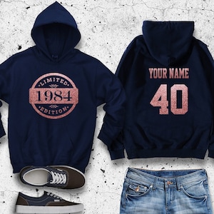 40. Geburtstag Hoodie, Glitter, 1984 Limited Edition Geburtstag Hoodie, personalisierter Hoodie, Feier Geschenk, Rose Gold, Gold oder Silber