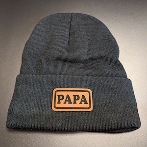 PAPA Beanie, Papa Toque, Pregnancy Announcement Gift for PAPA, Papa Birthday Gift, Papa Patch Beanie, 12" Jersey Lined and Cuffed.