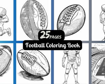 Football Coloring Book 25 Bold Easy Printable Pages | Sports Fan PDF | Adult Stress Relief Digital Download
