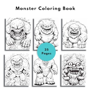 Monsters Template Coloring Book for Adults, Creative Art Project, Fun DIY Activity, Relaxation Gift