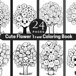 Flower Tree Coloring Book, Cute Botanical Illustrations, Adult Kids ...