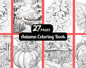 Autumn Coloring Book for Adults, Fall Leaves Design, Stress Relief, Relaxation Gift