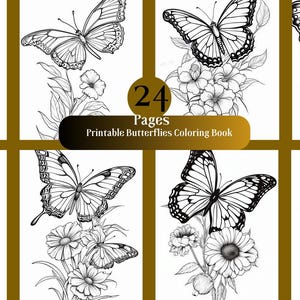 Butterflies Coloring Book, Adult Coloring Book, Stress Relief Coloring, Butterfly Art, Creative Gift