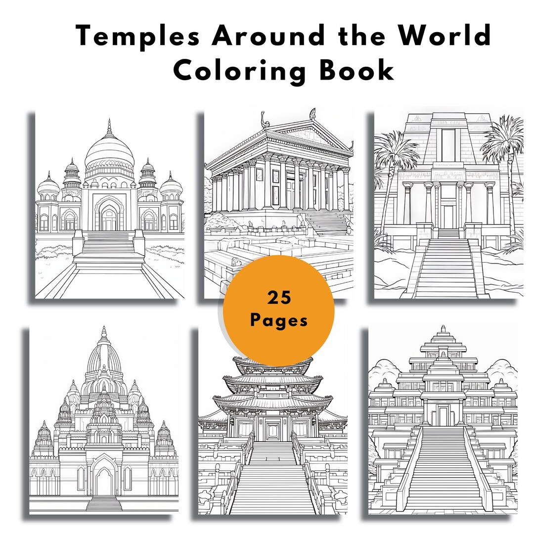 Simple Color Temple Temples Around the World: A 25-page Coloring Journey Through Sacred ...