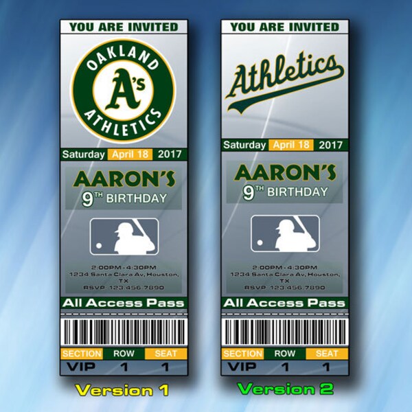 Oakland Athletics Invitation, Oakland Athletics Birthday Invite, Ticket, Tickets, Digital Item, Printable, Invitations, Party Invites