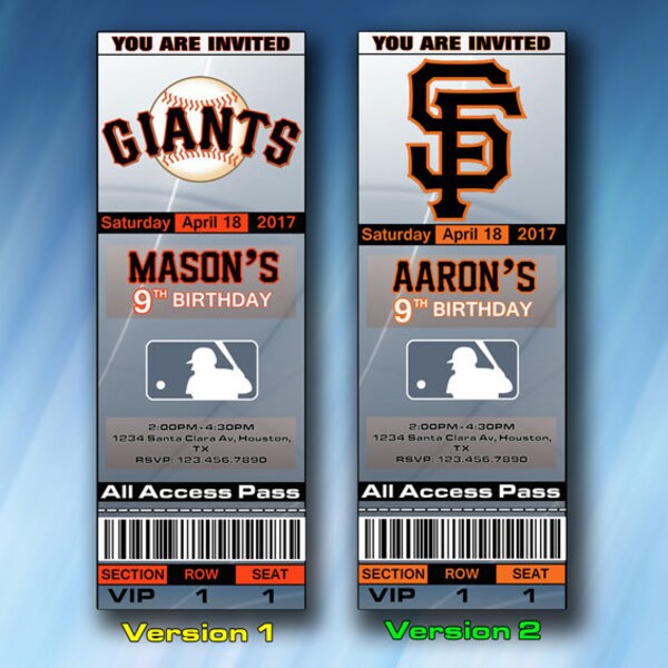 SF Giants Einladung, San Francisco Giants Geburtstag einladen, Ticket, Tickets, digitale Artikel, bedruckbar, Einladungen, Party einlädt