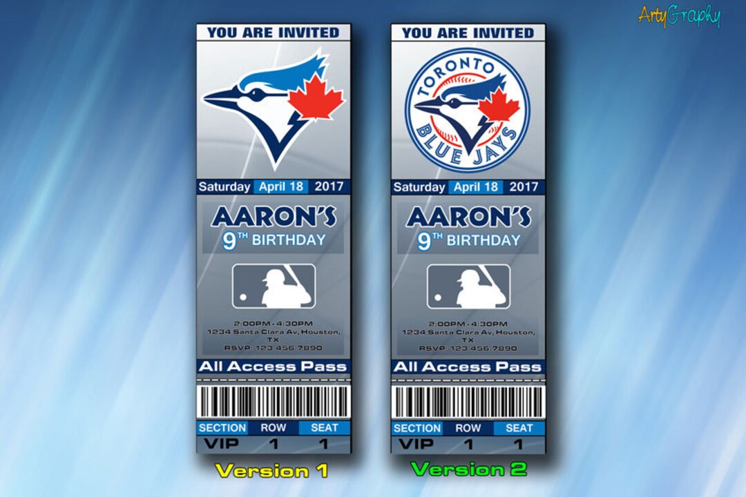 Toronto Blue Jays Invitation Toronto Blue Jays Birthday Invite Ticket