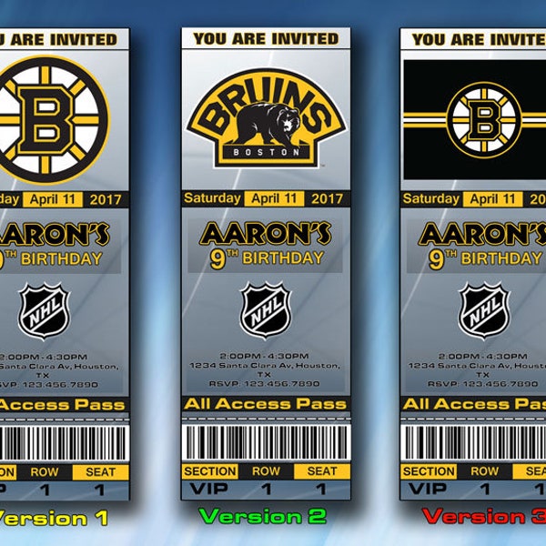 Boston Bruins Invitation, Boston Bruins Birthday Invite, Ticket, Tickets, Digital Item, Printable, Invitations, Party Invites