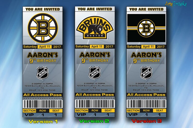 Boston Bruins Invitation, Boston Bruins Birthday Invite, Ticket ...