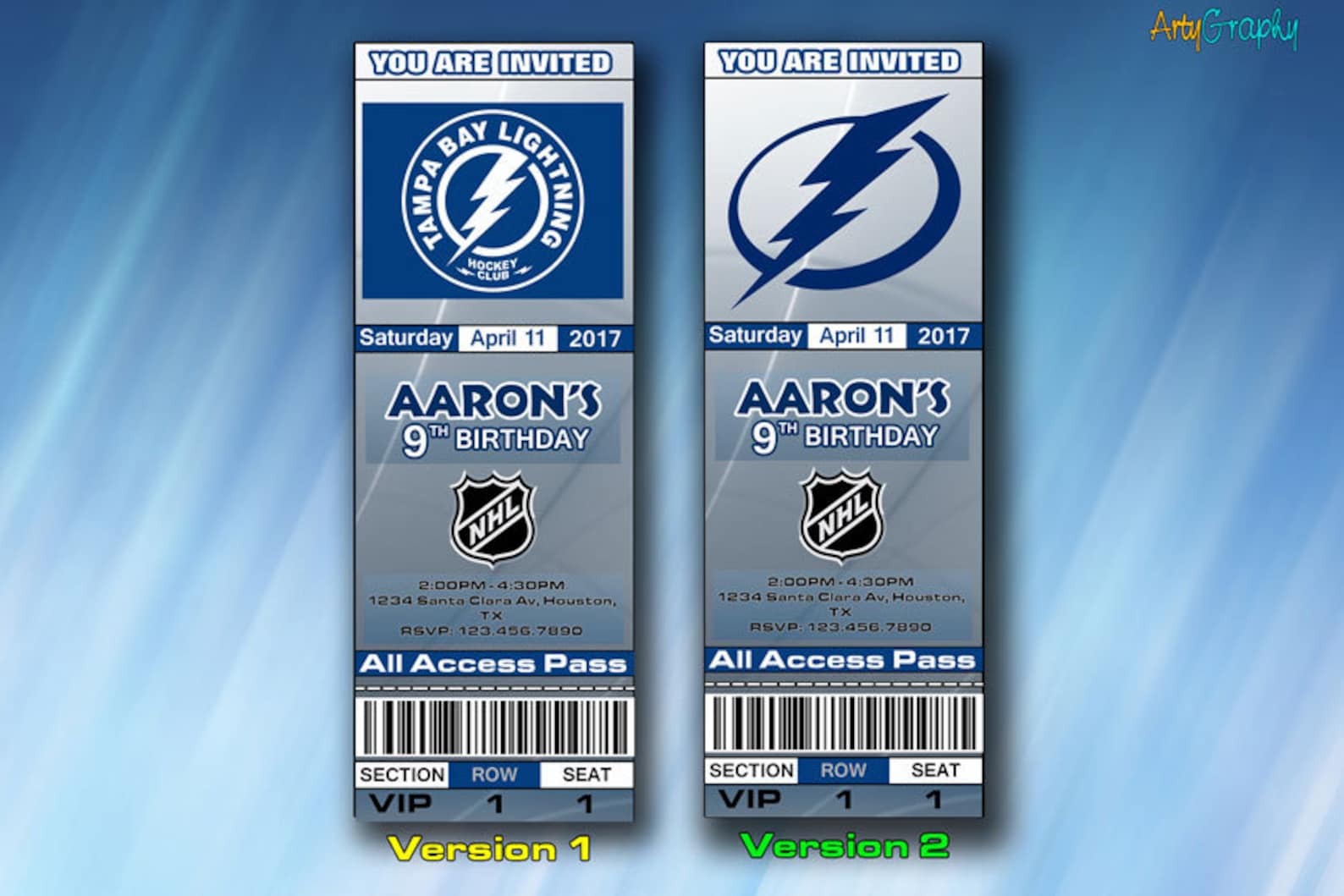 Tampa Bay Lightning Invitation, Tampa Bay Lightning Birthday Invite