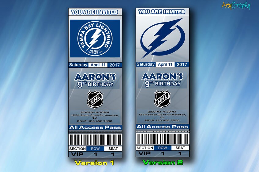 Tampa Bay Lightning Invitation, Tampa Bay Lightning Birthday Invite