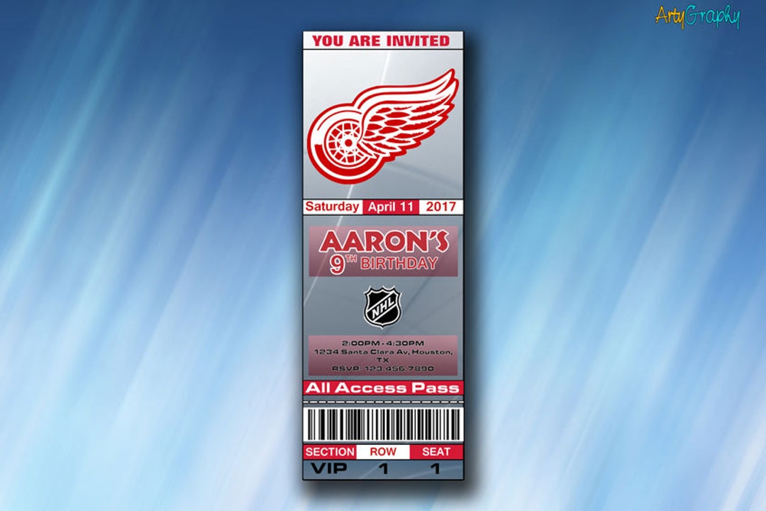 Detroit Red Wings Invitation, Detroit Red Wings Birthday Invite, Ticket ...