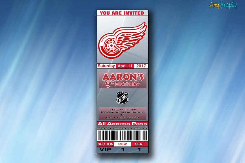 Detroit Red Wings Invitation, Detroit Red Wings Birthday Invite, Ticket, Tickets, Digital Item
