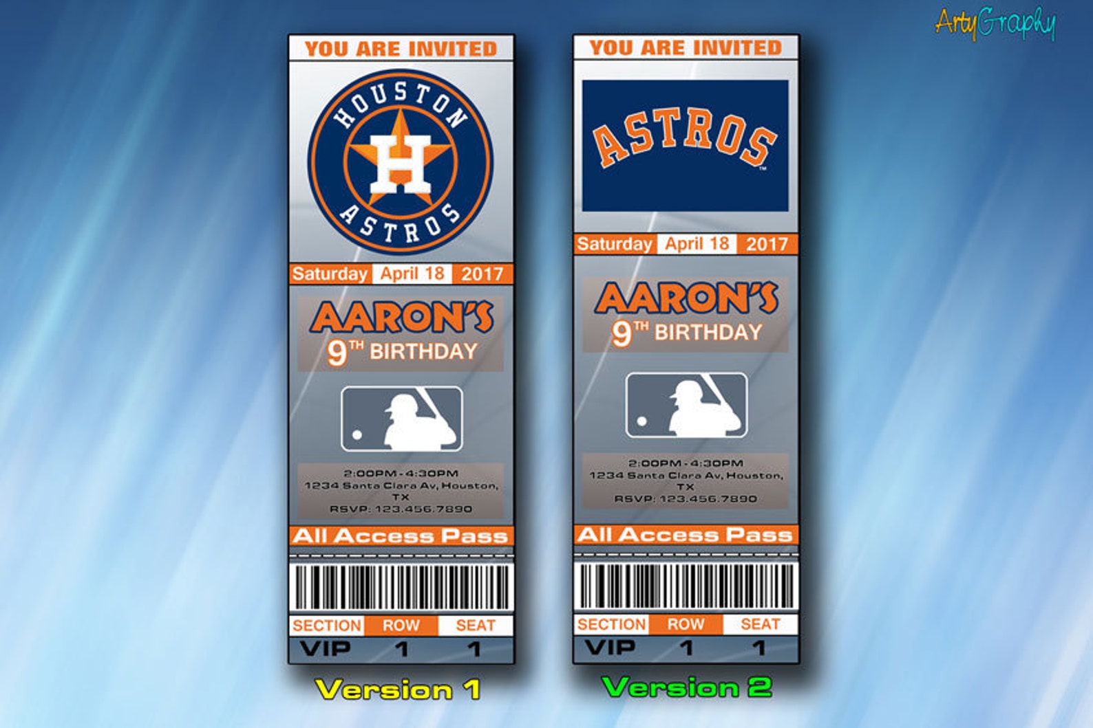 Houston Astros Invitation, Houston Astros Birthday Invite, Ticket