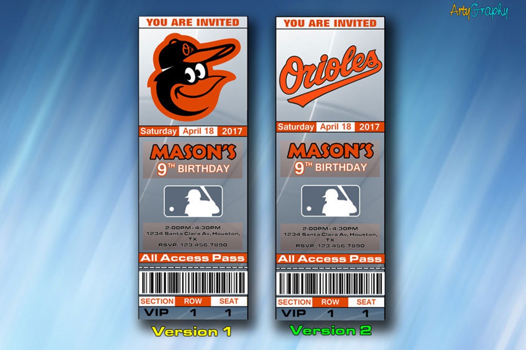 Baltimore Orioles Invitation, Baltimore Orioles Birthday Invite, Ticket