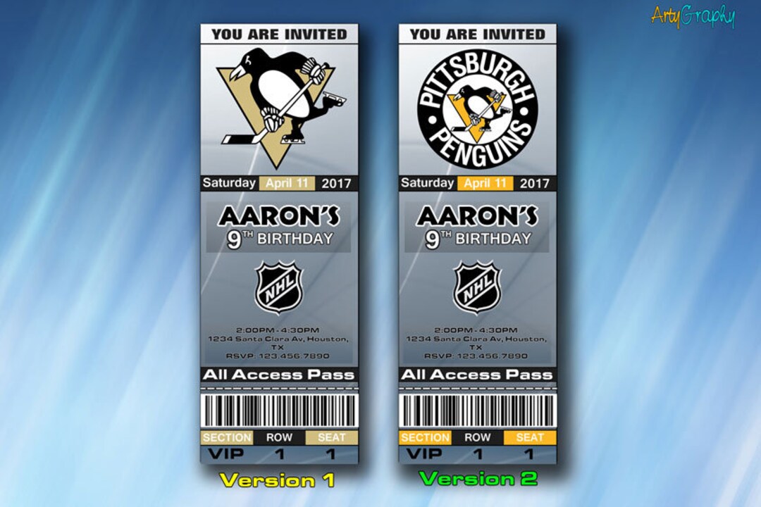 Pittsburgh Penguins Invitation, Pittsburgh Penguins Birthday Invite ...