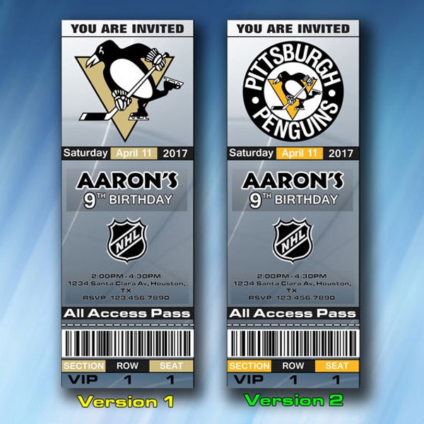Pittsburgh Penguins Invitation, Pittsburgh Penguins Birthday Invite, Ticket, Tickets, Digital Item, Printable, Invitations, Party Invites