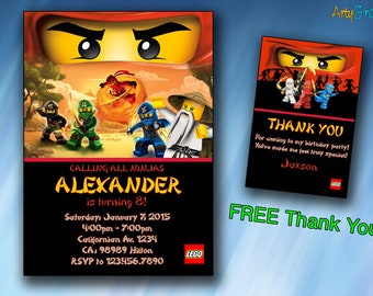 Invitation Ninjago, Invitations inspirées Ninjago, Game Party Printable Card