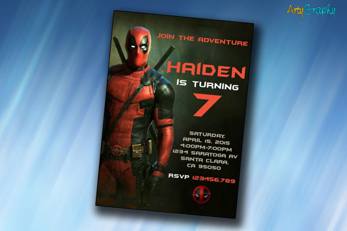 Deadpool Invitation, Deadpool Birthday Invite, Digital Item, Printable, Invitations, Party