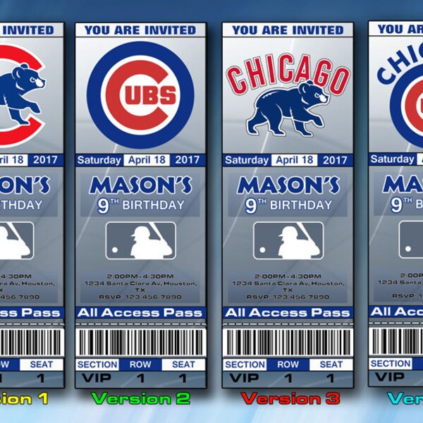 Chicago Cubs Invitation, Chicago Cubs Birthday Invite, Ticket, Tickets, Digital Item, Printable, Invitations, Party Invites