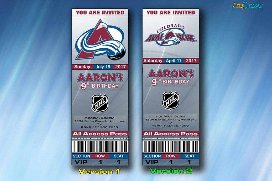 Colorado Avalanche Invitation, Colorado Avalanche Birthday Invite