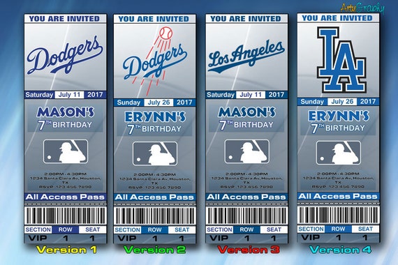 LA Dodgers Invitation, Los angeles Dodgers Birthday Invite, Ticket,  Tickets, Digital Item, Printable, Invitations, Party Invites