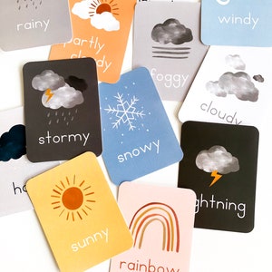 Flashcards e atividades meteorológicas - Ciências da Terra - Cartões meteorológicos - Montessori - Pré-escola - Jardim de infância - Gráfico meteorológico - Lição para impressão
